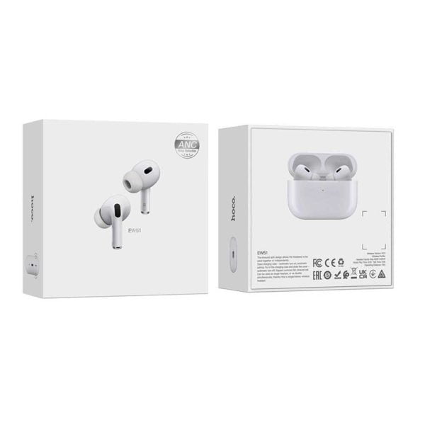 Hoco EW51 ANC True Wireless Bluetooth Earbuds – White Color