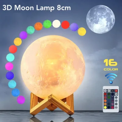 Rechargeable 3D Moon Lamp With Remote 8cm